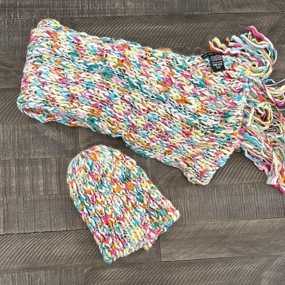 (2 for $10) New York & Company Multi-colored beanie and scarf